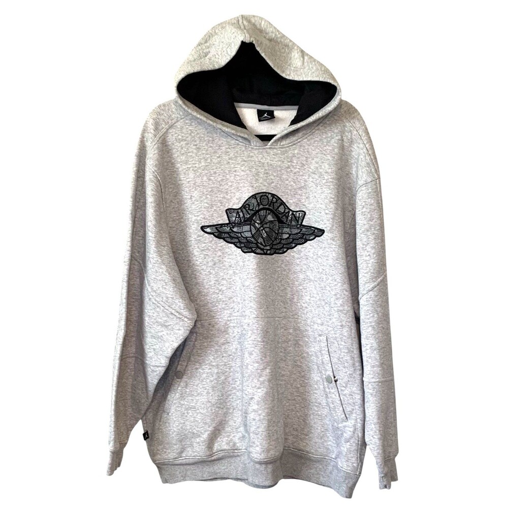 Nike Air Jordan Grey Fleece Pullover Hoodie Sweatshirt w/ Wings Logo Size XL